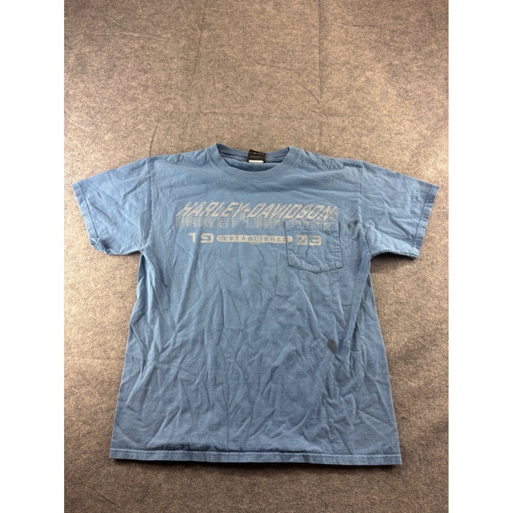 Harley-Davidson Timber Town Salem Oregon Blue Pocket Graphic T-Shirt Mens M SEE